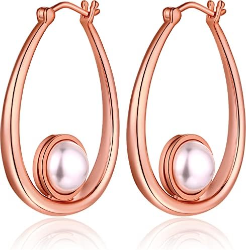 Jiahanzb 18K White Gold Plated Pearl Earrings from Austria 925 Sterling Silver Earrings Hypoallergenic Pearl Drop Earrings Fine Jewelry Gift for Women