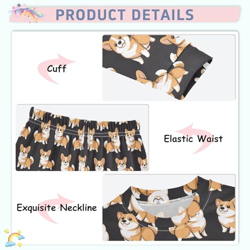 Cotton Pajama Sets Comfy Long Sleeve Sleepwear Corgis Soft 2-Piece Pj 18M-8Y4