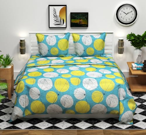 Image of HOMEKART 3D Printed 144 Tc Microfiber Double Bedsheet with 2 King Size Pillow Covers Breathable | Wrinklfree | Summer | Topsheet (Light Green and White Cricle Print, 90 x 90 Inches)