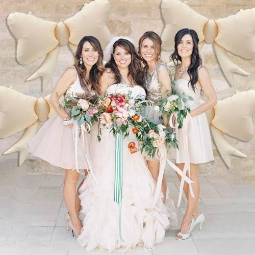 Image of 4 Pcs Large Bow Balloons, Cream White Bow Balloon Coquette Balloons for Cream White Bow Party Decorations Coquette Birthday Decorations