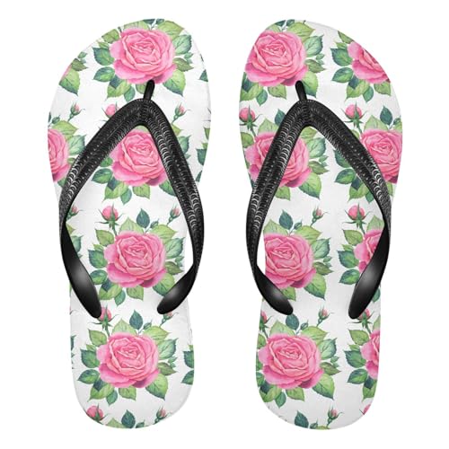 Leaves Pink Floral Flip Flops for Beach Thong Sandals Anti-slip Lightweight Beach Slippers for Summer Swim Travel