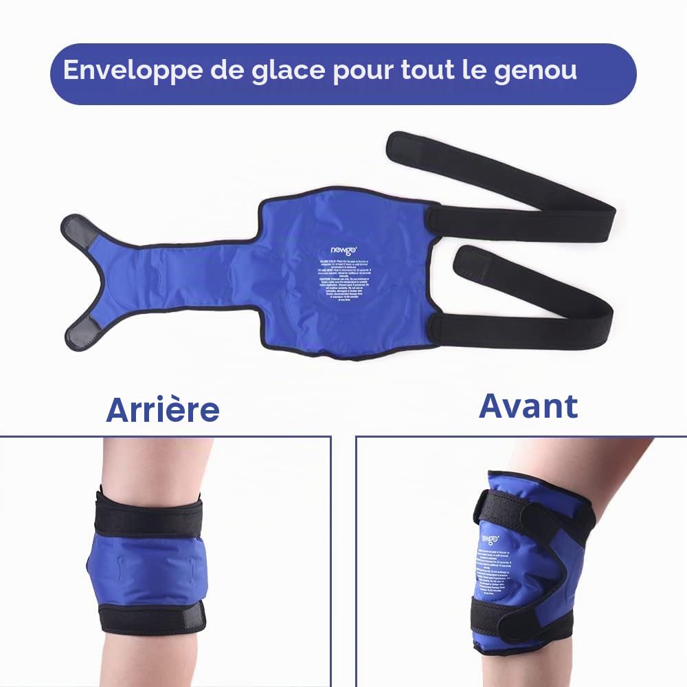 NEWGO Poche de Glace Genou, Réutilisable Glacées Genouillère pour thérapie par le chaud et le froid pour la Chirurgie de Genou Remplacement, Soulagement de la douleur-Bleu