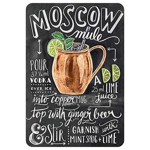 Schatzmix Plåtskylt cocktail recept moscow Mules svart. Metallskylt väggdekoration 20 x 30 tin skylt