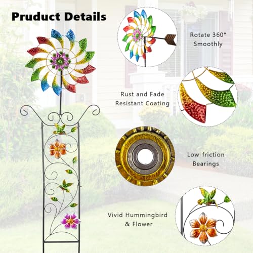 Image of DREAMYSOUL Wind Spinner Outdoor, Colorful Wind Sculpture & Spinner, Weathervane with Decorative Trellis for Climbing Plants, Kinetic Wind Spinners for Yard