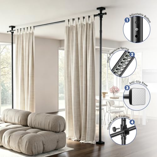 Image of Room Divider for Room Separation,Tension Curtain Rod No Drilling,4-10ft(H) 28-140inch(W) Wall Divider, Heavy Duty Room Partition Separator, Adjustable Folding Privacy Screens,Black