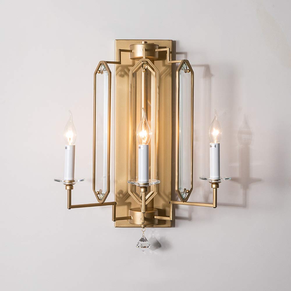 HPTHLY Wall Mounted Light Bathroom Wall Light Kitchen Wall Lamp Aisle Wall Sconce Living Room Wall Lantern Bedside Bedroom Bar Cafe Indoor Decoration Brass (3Lights)