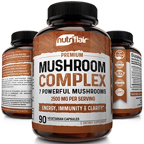 NutriFlair Mushroom Supplement 2500mg - 90 Capsules - 7 Organic Mushrooms - Reishi