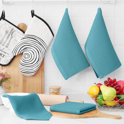 Image of Homaxy 100% Cotton Waffle Weave Kitchen Dish Cloths, Ultra Soft Absorbent Quick Drying Dish Towels, 12 x 12 Inches, 8-Pack, Lake Blue