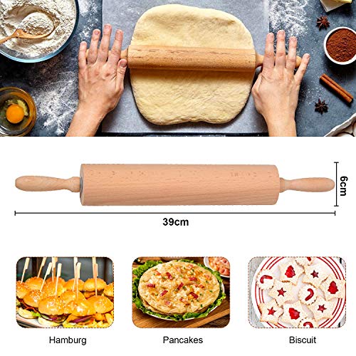 Foto von Nudelholz holz,Teigroller mit Holzgriffe,Teigroller aus Buchenholz,Antihaft Nudelholz,Professionelle teigroller holz für Pasta, Fondant, Kekse, Pizza und Teig