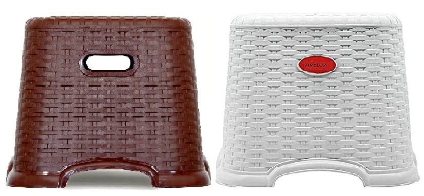 Plastic Home kitchan & Bathroom Living Room Small Stool 10.62 inch & White Brown