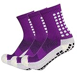 Anti Slip Soccer Socks Men's Non Slip Football Basketball Sports Grip Pads Socks 3 Pairs (Purple)