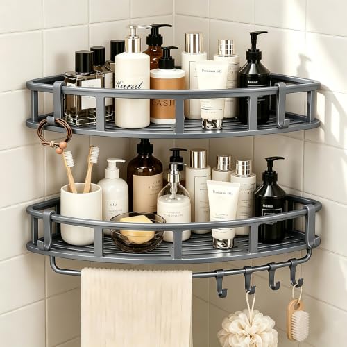 Shower Caddy Hanging 2 Pack, Rustproof Adhesive Corner Shower Shelves - image 1