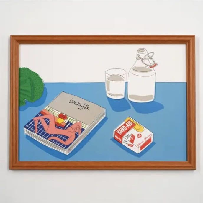 安西水丸 額入りポスター 「レストランの読書」