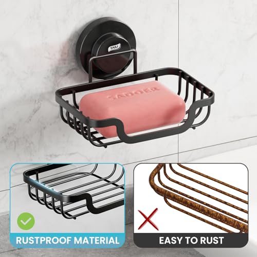 Image of TAILI Soap Dish, Bar Soap Holder Suction Cup, Stainless Steel Sponge Holder | Soap Dish for Shower Wall, Self-Draining Soap Holder Shower for Bathroom & Kitchen, Black