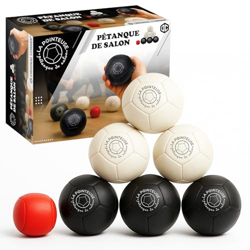 LA POINTEUSE | Indoor Petanque Spiel | Set aus 6 Schwarzen Weißen Kugeln, 1 Cochonnet, 1 Transporttasche | Spielerische Aktivität Kinder Erwachsene | Petanque Spielzeug | OriginalCorner® LA POINTEUSE | Indoor Petanque Spiel | Set aus 6 Schwarzen Weißen Kugeln, 1 Cochonnet, 1 Transporttasche | Spielerische Aktivität Kinder Erwachsene | Petanque Spielzeug | OriginalCorner®