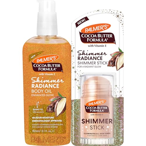 Palmer's Cocoa Butter Formula Shimmer Glow Bundle with Vitamin E, Shimmering Body Oil (5.1 Fl Oz) + Highlighter Stick (1.0 Oz), Softens, Hydrates & Illuminates Instantly, Provides 48-Hour Moisture - image 1