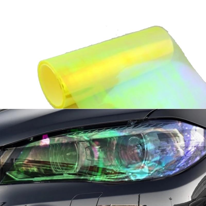 Image of HOME13 Self Adhesive Auto Car Tint Headlight Taillight Fog Light Vinyl Smoke Film Sheet Sticker Cover Car & Bike Protection Film (Chameleon Fluorescent Yellow, 24x60 Inch)