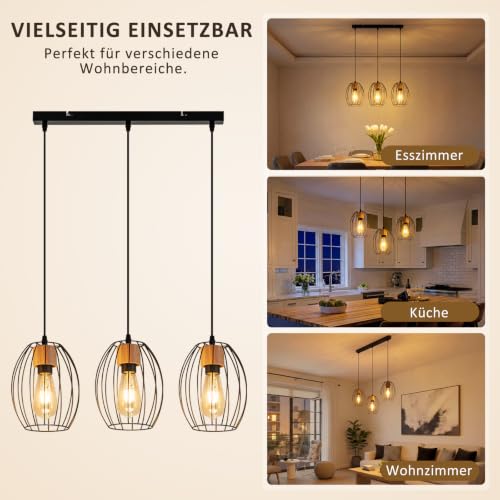 Lámpara de techo colgante para iluminar habitaciones oscuras con 3 luces E27 5