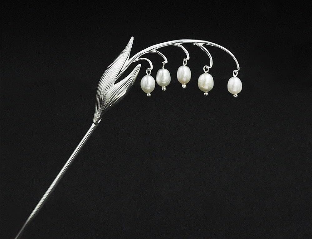 Gioielli per capelli cinesi, Bastoncini for capelli cinesi in argento 925 for capelli lunghi da donna, ciondolo con perla e ramo di fiori, spilla antica fatta a mano, squisiti accessori for capelli vi