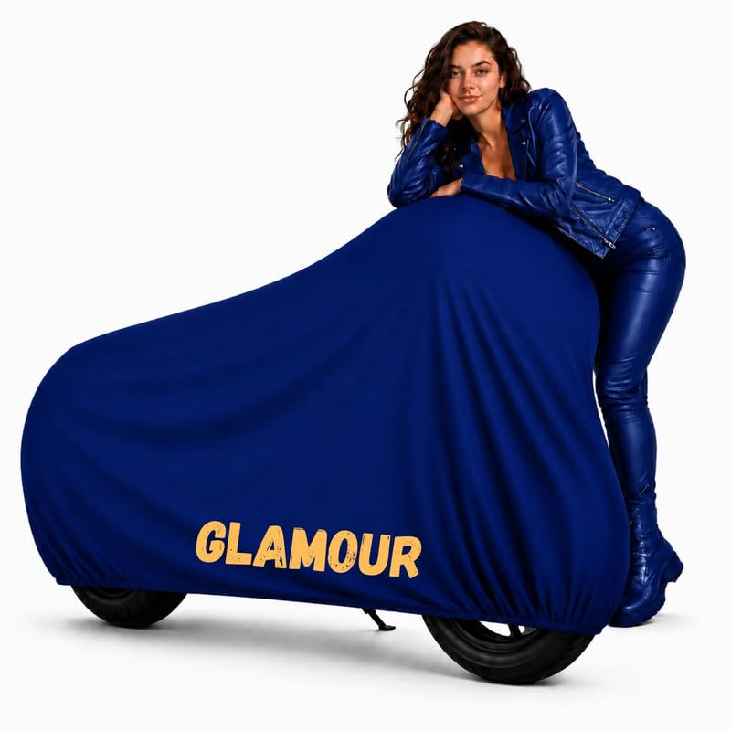 Image of Puroma Waterproof Bike Cover Compatible with Hero Glamour| All Weather Protection from Rain, Dust, & Scratches with Mirror Pockets & Buckle Belt, Blue
