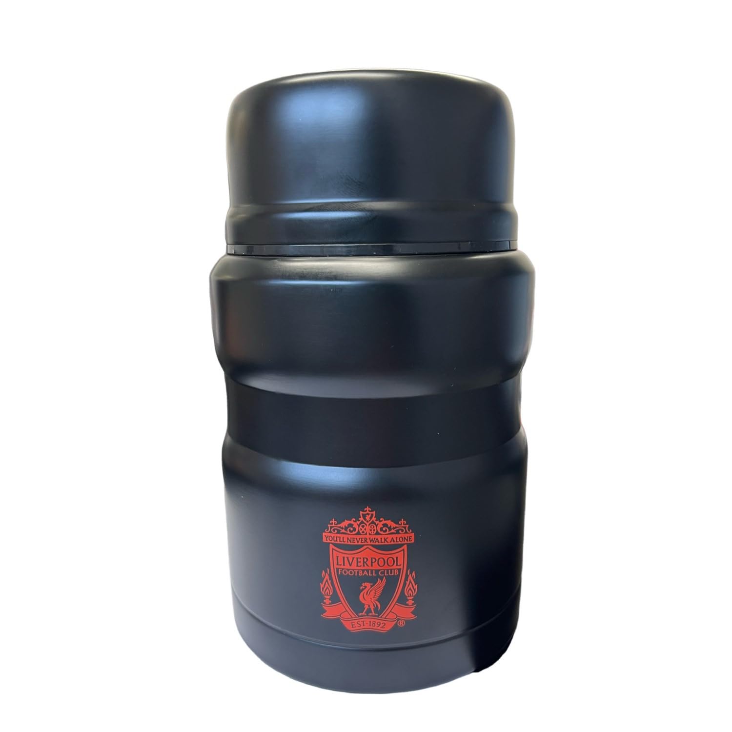 Liverpool F.c. Black L.f.c. Liverpool Fc Official Thermal Food Flask, With Red Club Crest, Insulated Container With Spoon