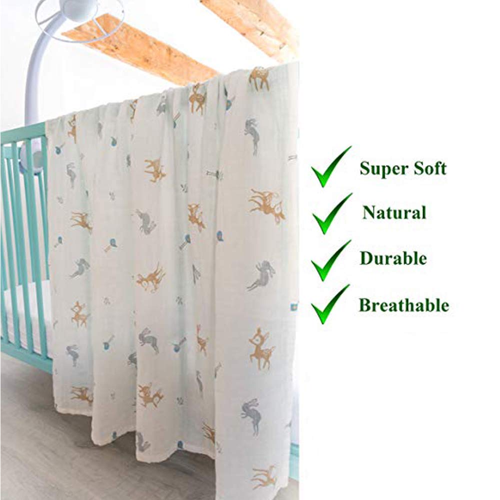 Bambino Swaddle Coperta mussola, 47x47 (3 Pack)"Fox & Deer & Girafe Stampa" Organic mussola di cotone Copertina per per i ragazzi e le ragazze, panni del Burp & Passeggino Copertina