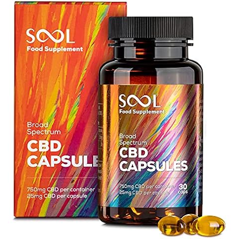 SOOL Softgel CBD Capsules 25mg | 750mg CBD Bottle | THC Free | 30 caps, Gold Cover