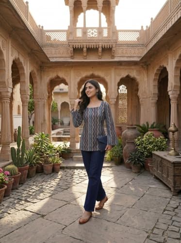 Image of Leriya Fashion Short Kurti for Women | Women's Floral Printed Rayon Short Kurta | Top for Woman | Comfortable, Office & Casual Kurtis for Jeans, Leggings & Trousers