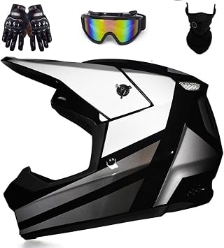 Youth Kids Off Road Motorcycle Dirt Bike Helmet DOT Approved Full Face Motocross Helmet for ATV, Street Riding, BMX Adult 4-Wheeler Lightweight Mountain Helmet with Goggles & Mask Gloves