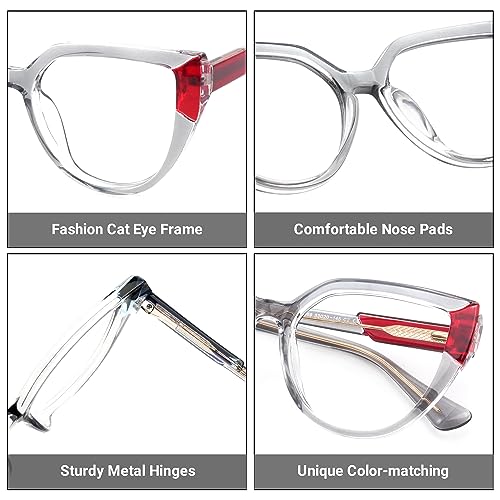 Image of Zeelool Stylish Oversized Cat Eye Blue Light Blocking Glasses for Women Joyce ZJGT550502-02 Grey /Red /Blue