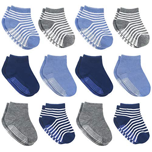 12 Pairs Non-Slip Toddler Socks With Grips for Baby Boys and Girls - Anti-Slip Crew Socks for Infant's and Kids