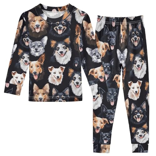 SPRIPORT Watercolor Dogs Black Puppies Soft Comfy Pajama Set Cotton Sleepwear Long Sleeve Top and Pants 2 Piece Pjs Set 6Y