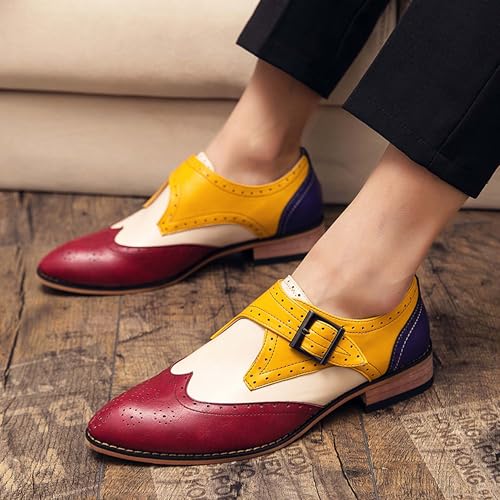 Men's Formal Shoes,Fashion Color Blocking Pointed Toe Oxford Uniform Business Casual PromLeather Shoes2