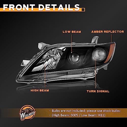 Image of WEELMOTO Anti-Fogging Headlights for 2007-2009 Toyota Camry(Exclude Hybird) | 2007 2008 2009 Camry (US Version), Black Housing Amber Reflector, OEM: 8113006201, 8113006202, 8117006201, 8117006202