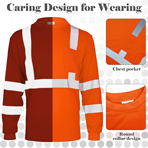 Amylove 4 Pcs Long Sleeve Safety Shirt High Visibility Reflective Construction Work Shirts for Men Women(XL,Orange) - Image 4