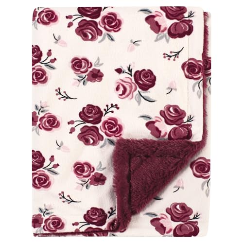 Image of Hudson Baby Unisex Baby Plush Blanket with Furry Binding and Back, Rose, One Size