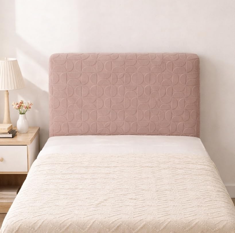Image of HOMETHREADS Stretchable Lycra /Velvet Headboard Cover | Soft, Dust-Proof & Wrinkle-Resistant Bed Back Protector | Fits Leather, Wooden & Fabric Bedsides | for 3ft to 3.5ft Beds (Khaki, 90x65Cm)