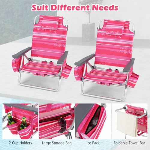 Image of Tangkula Set of 4 Backpack Beach Chair, 5-Position Lay Flat Beach Chairs with Cooler Bag, 2 Cup Holders, Towel Bar, Lightweight Low Folding Beach Chair with Backpack Straps