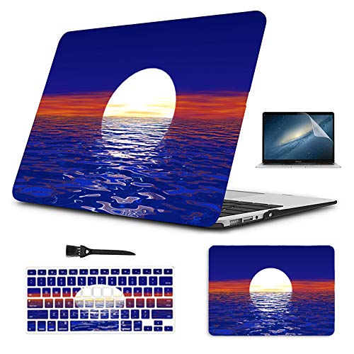 MacBook Air 13 inch Case - A1466 A1369 MacBook Air 2017 Case The Sun Moon Rising Above sea Plastic Hard Shell Mac Cover with Keyboard Cover Mouse Pad