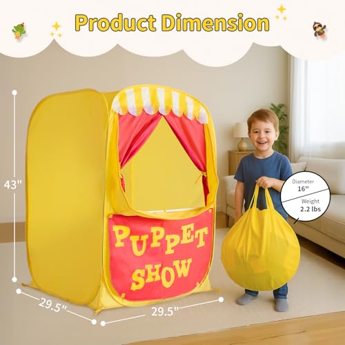 Image of Alvantor Pop Up Puppet Show Theater & Lemonade Stand, Pretend Playhouse Kids Play Tent, Puppet Stage Tabletop Sets for Toddlers Curtain Foldable, Indoor & Outdoor Children Drama 29 inchX29 inchX43 inchH, 1 pc