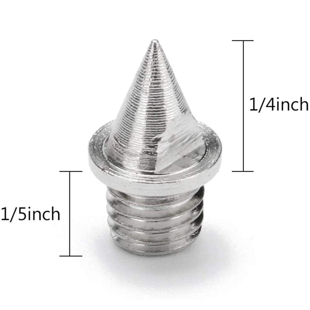 POFET 50 puntas de acero inoxidable con llave de espiga, 0,25 pulgadas de longitud pista y espigas de fondo para zapatos de repuesto para deportes Sprint, color plateado