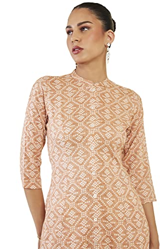 Image of Soch Women Peach Rayon Abstract A-Line Kurta