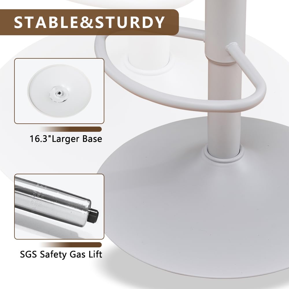 Juego de 2 taburetes de bar blancos ajustables de altura de mostrador, modernos taburetes giratorios de piel sintética con respaldo, taburetes tapizados para isla de cocina, taburetes 7