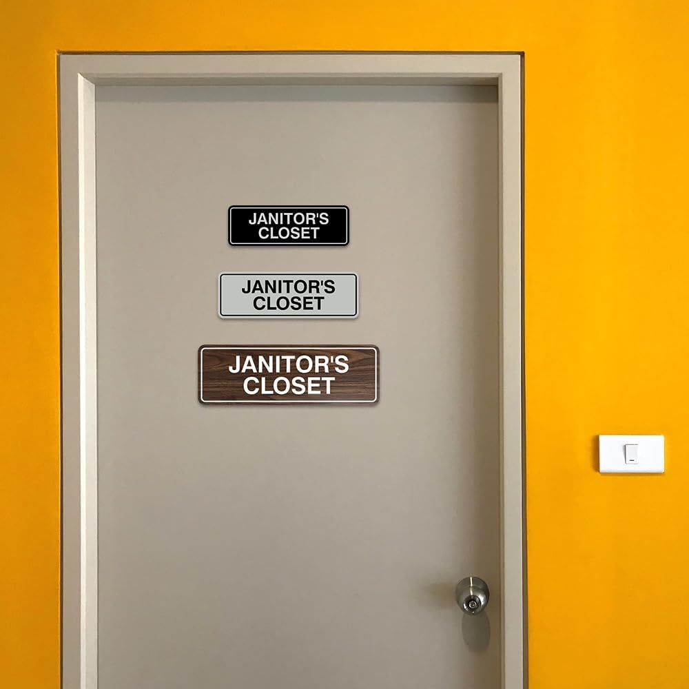 Signs ByLITA Standard JANITOR'S CLOSET Sign with Adhesive Tape (Walnut) - Large 2 Pack