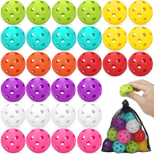 Coopay 30 Pack Practice Baseball 42mm Mini Plastic Hollow Softballs, Baseball Training Balls with Drawstring Bag for Indoor Outdoor Backyard Batting Practice (Multicolor)