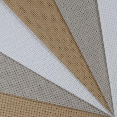 Image of KCS 4 /6 pc of 12 inch x 18 inch(30cmx45cm) 16 Count Cotton Aida Cloth Cross Stitch Fabric (6 pc,Khaki+Pearl Grey+White)