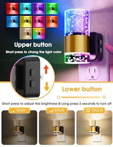 Image of Night Lights Plug into wall, Color Changing Night Light with Rotatable Plug, Dusk to Dawn Light Sensor and Adjustable Brightness, Elegant Design Night Light for Kids Bedroom,Bathroom, 2 Pack