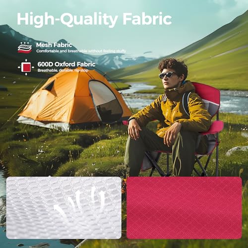 Image of ALPHA CAMP Heavy Duty Camping Chair 500LBS Capacity, Oversized Folding Chair for Heavy People, Padded Portable Outdoor Chair with Cooler Bag & Cup Holder for Camping, Fishing, Beach