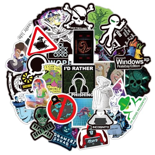 Vinyl Hacker Stickers Pack 50 Pcs Cybersecurity Stickers Vinyl Hacker Decals for Water Bottle Hydro Flask Laptop Ipad Luggage