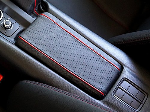 RedlineGoods armrest Cover Compatible with Fiat 124 Spider 2016-21. Tailor Made - not Universal. Genuine top-Grade Italian Black Leather with Blue Thread